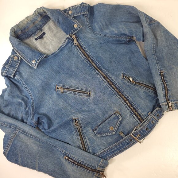 VINTAGE Y2K TOMMY HILFIGER DENIM JACKET WOMENS SIZE XL DISTRESSED STRETCH *FLAWS - Picture 1 of 16
